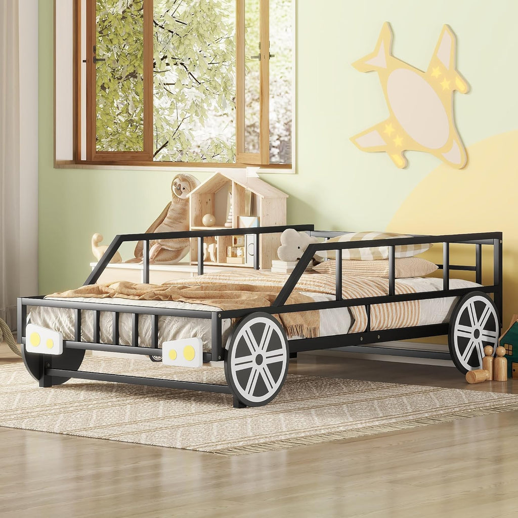 Black Race Car Bed with Rails and Wheels H161366