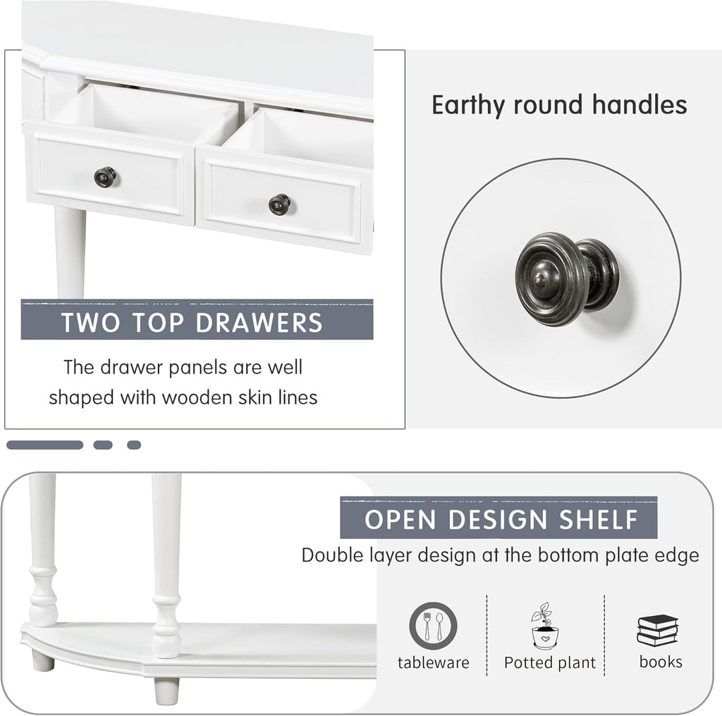 White Solid Wood Storage Cabinet with 2 Drawers and Open Shelf I683378