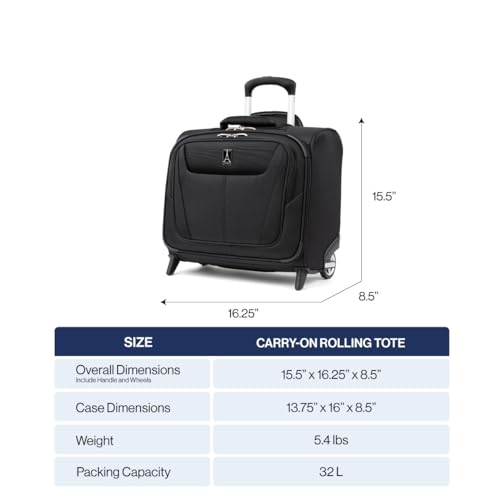 Black 16-Inch Softside Lightweight Rolling Underseat Tote Upright 2 Wheel Bag X8186