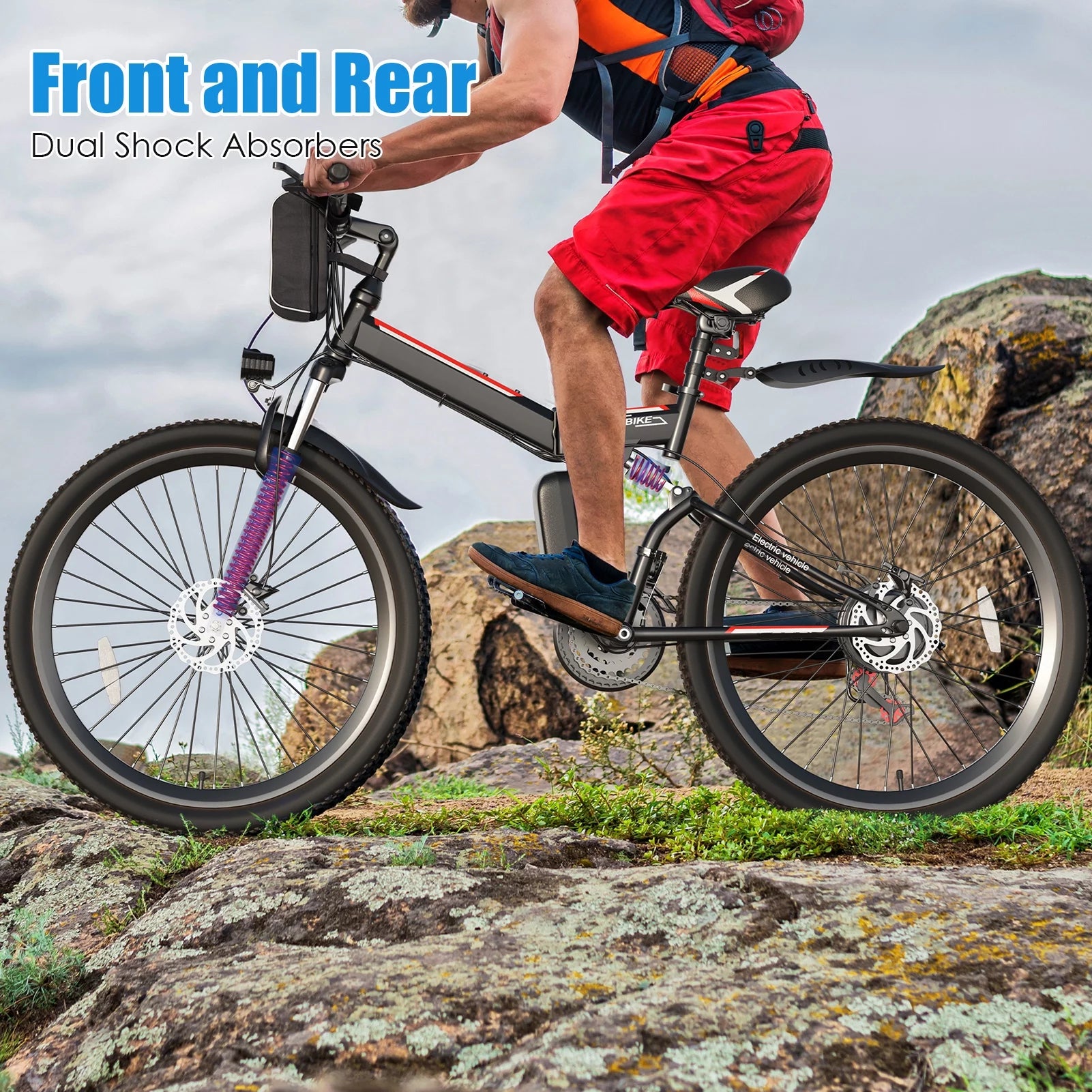 500W 26" Electric Folding Mountain Bike with 48V 7.8Ah Battery, 21 Speed, Full Suspension V81526