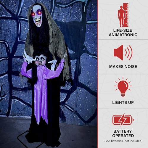 5.25-ft. Standing Gravekeeper Animatronic with Red LED Eyes and Sound Effects W73160