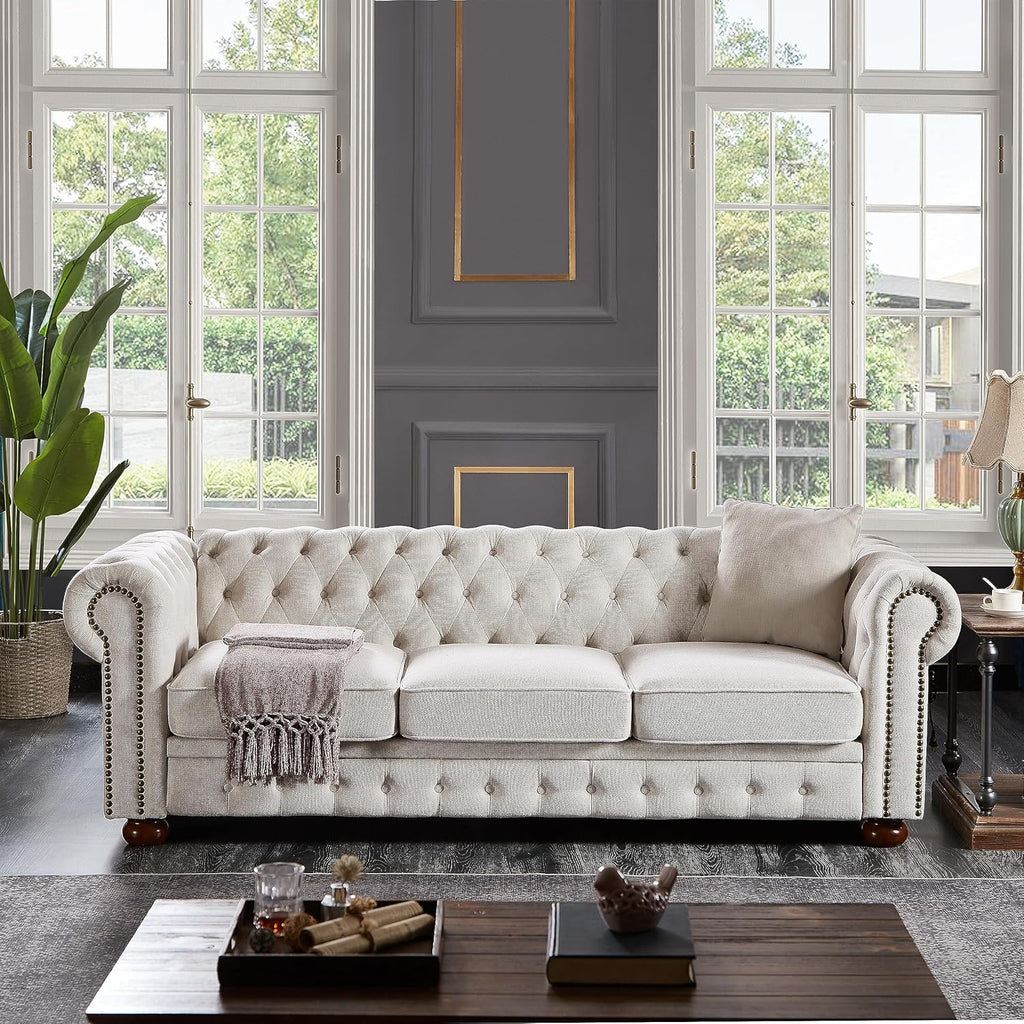 Beige Linen Chesterfield Sofa O903
