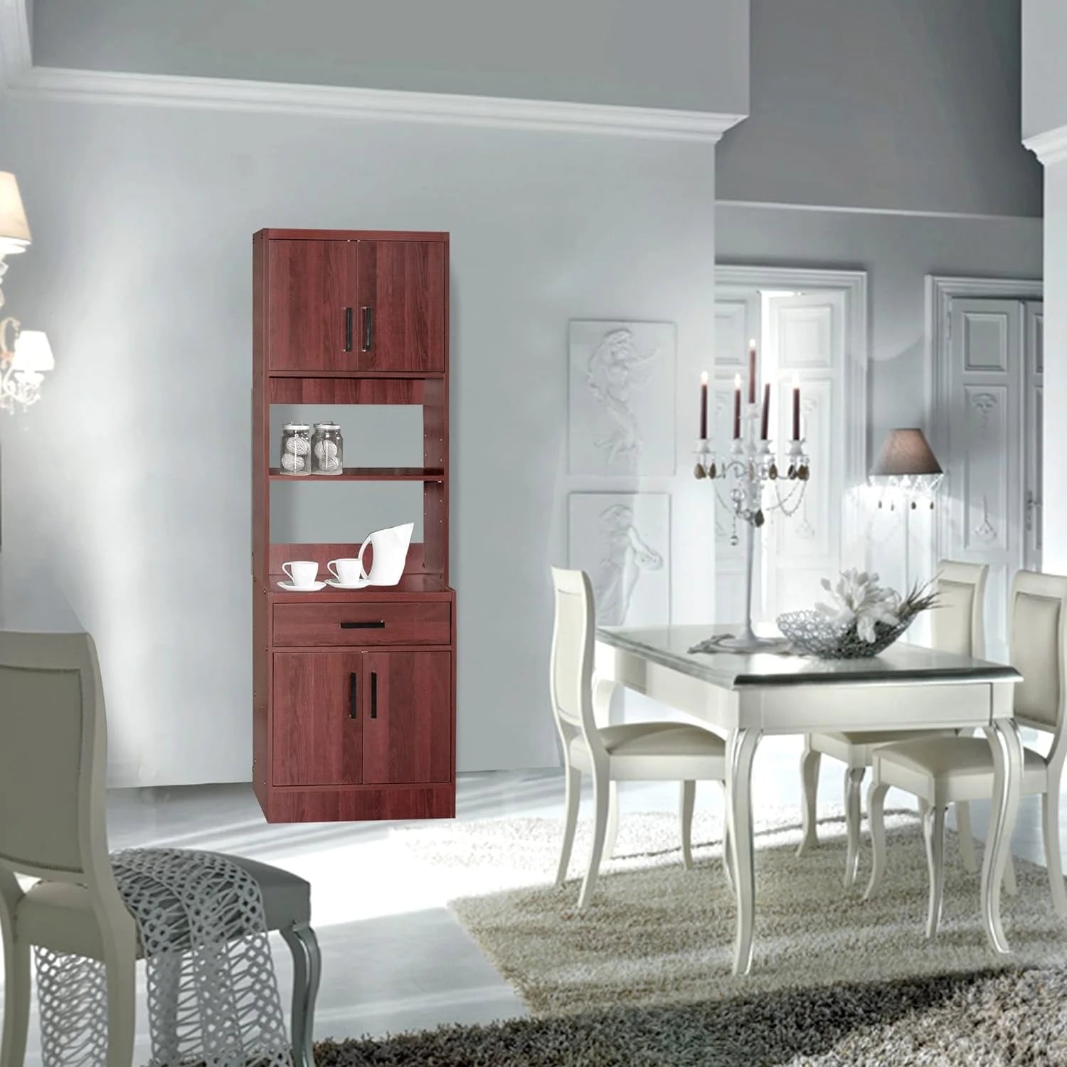 Tall Wooden Kitchen Pantry In Mahogany I3805