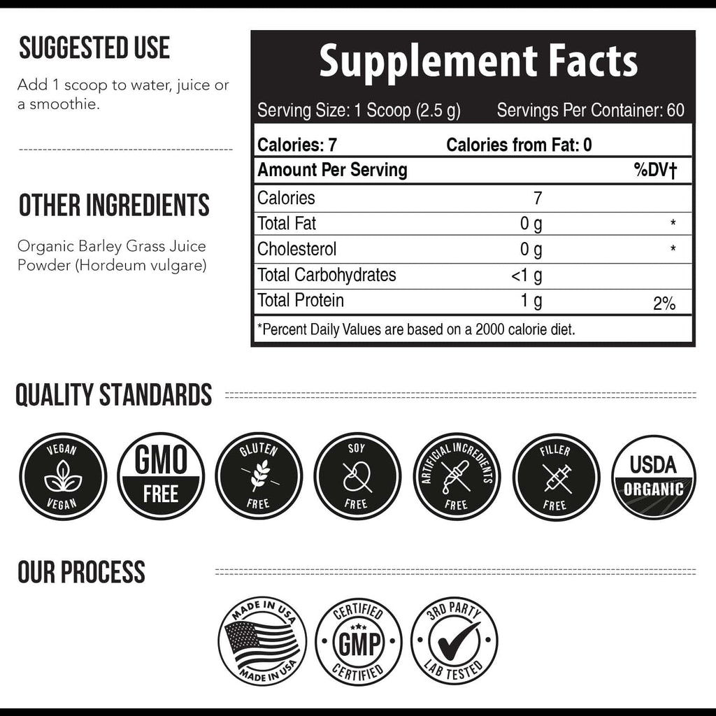 Organic Barley Grass Juice Powder, Cold-Pressed, CO2 Dried, Gluten Free, Vegan, 5.3 oz R457543