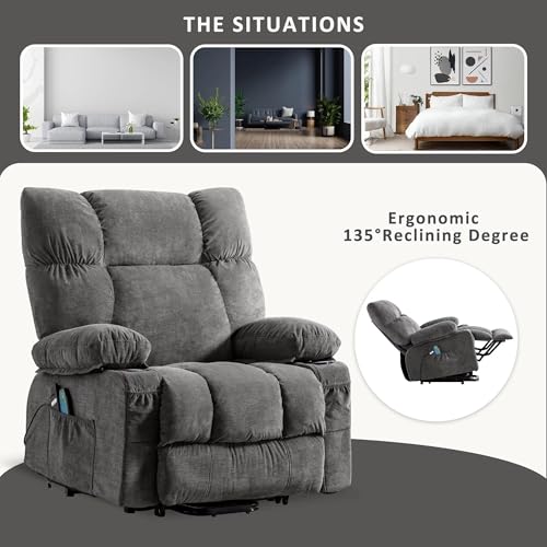 Gray Power Lift Recliner Chair with Heat and Massage V23315