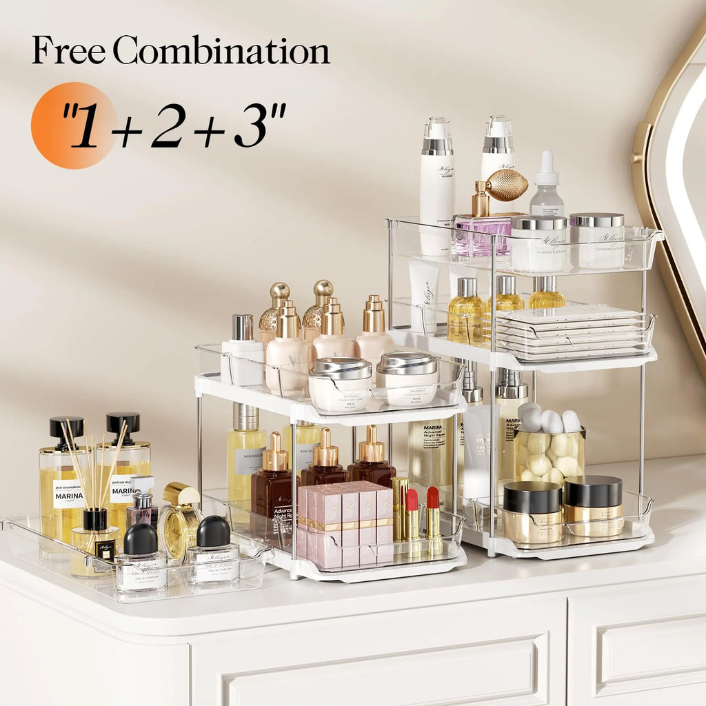 White 3 Tier Stackable Under Sink Organizer with Pull Out Drawers J829