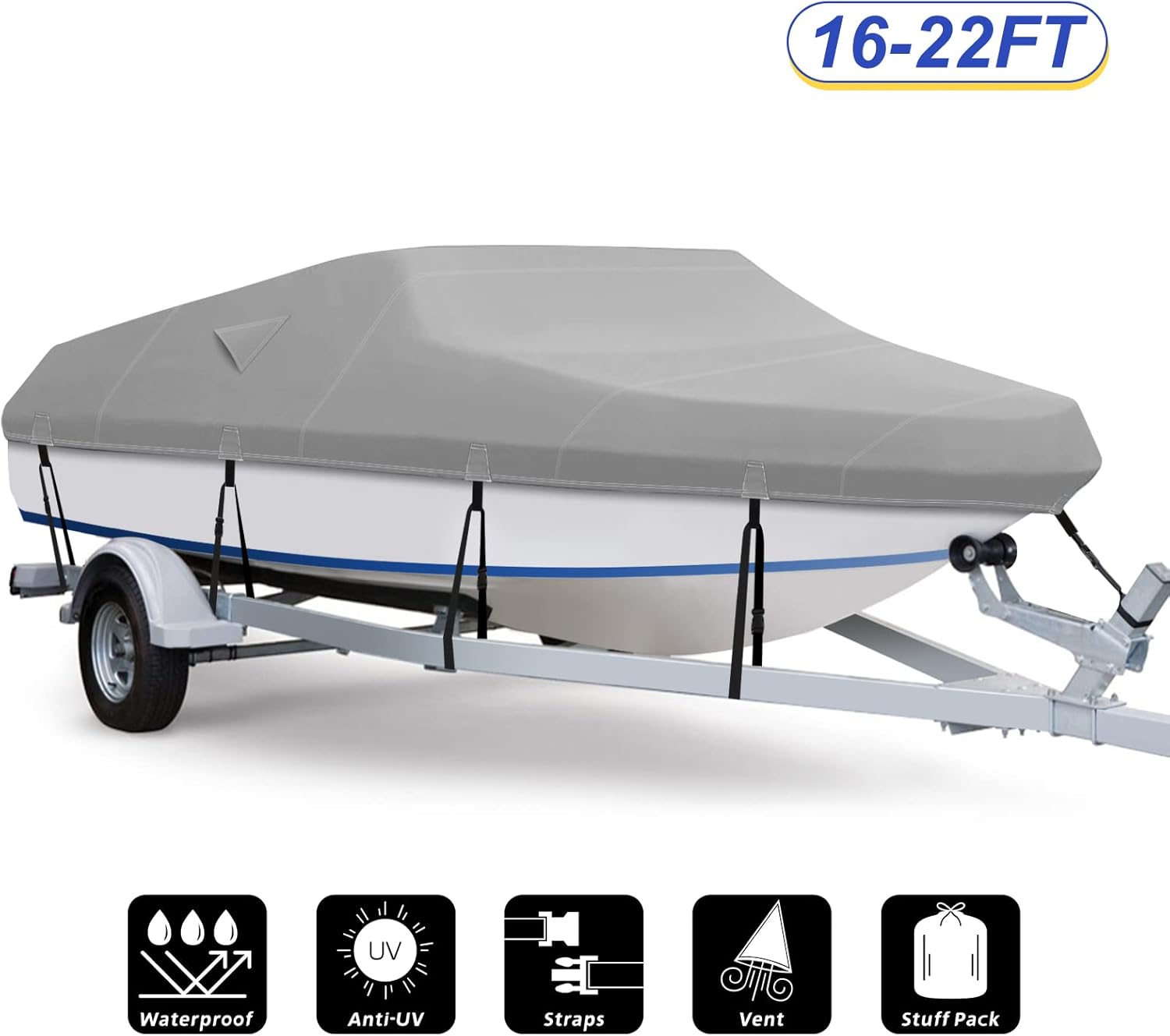 600D Waterproof Heavy Duty Gray Boat Cover 17-19 ft K319706