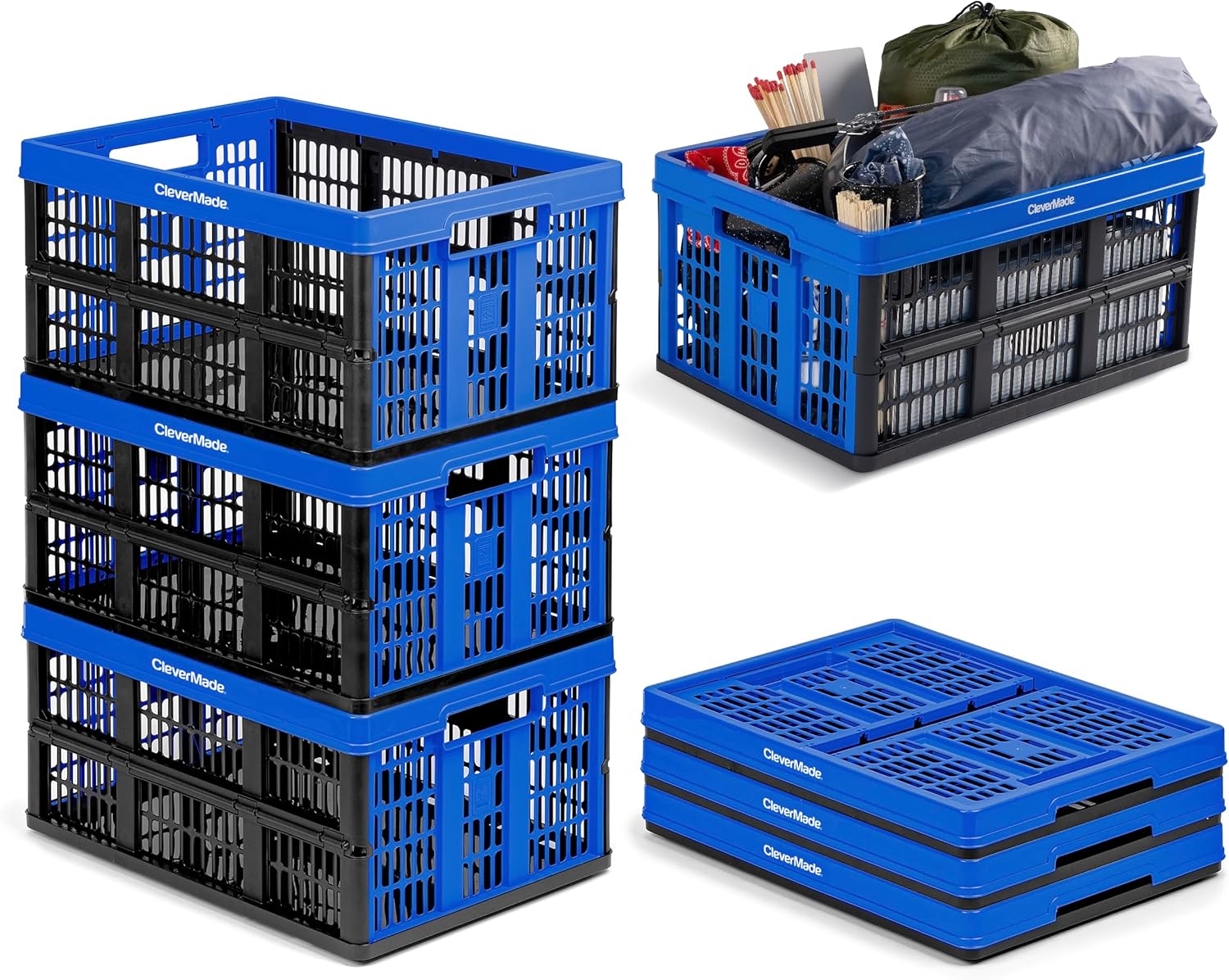 Royal Blue 3PK 45L Collapsible Plastic Storage Bins X711630