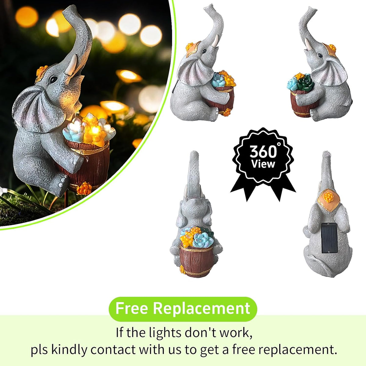 Solar Garden Elephant Statue Lights Z543831