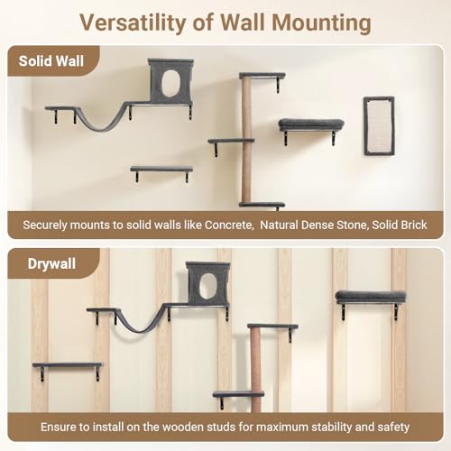 5-in-1 Wooden Cat Wall Shelves Set with Scratching Post C8174