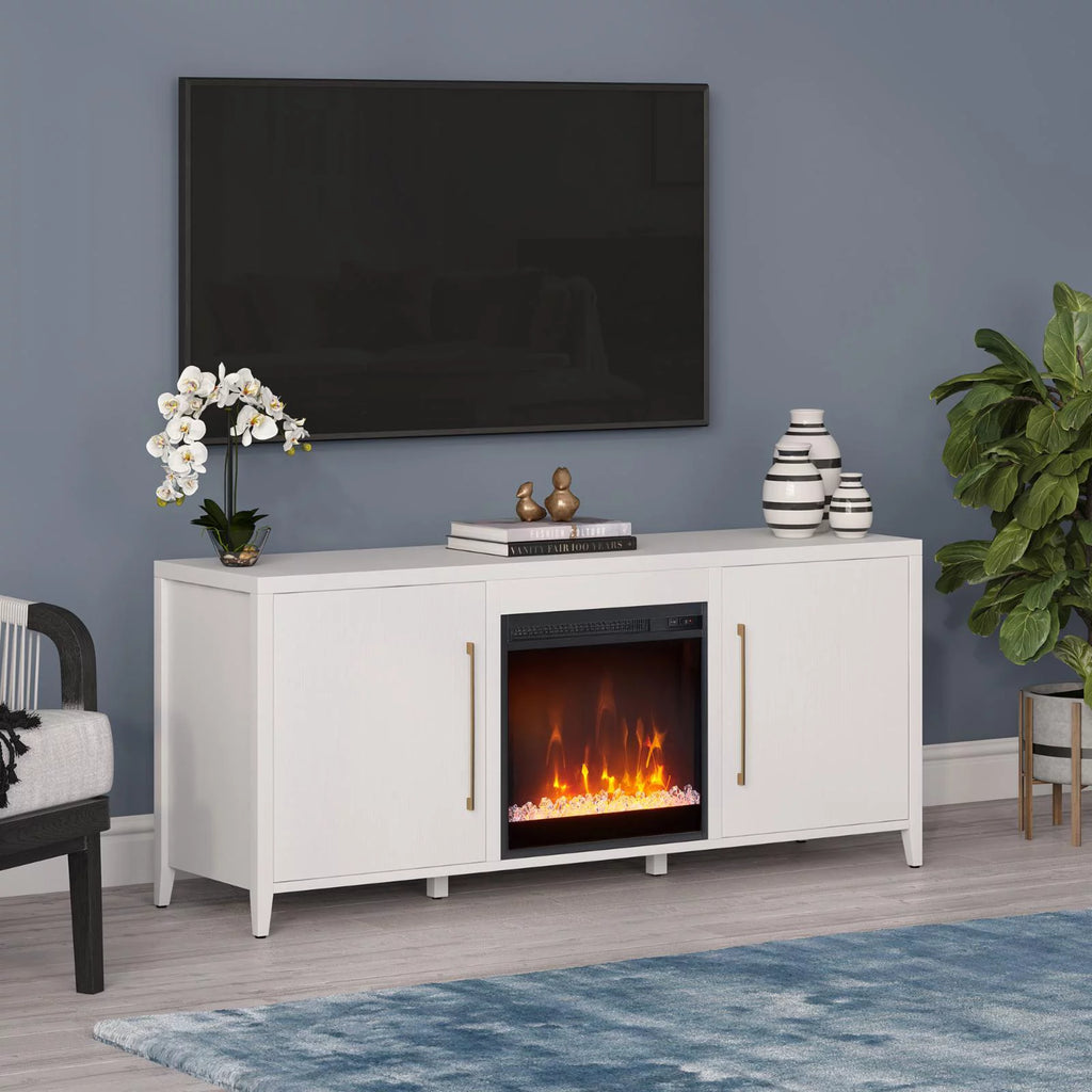 White Rectangular TV Stand with Fireplace F966327