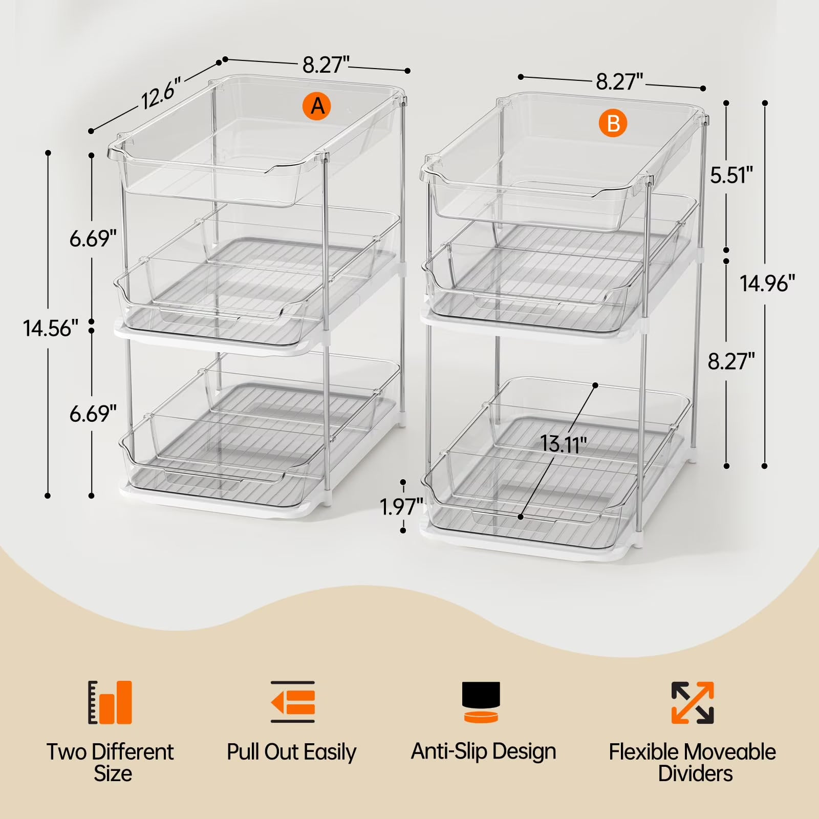 White 3 Tier Stackable Under Sink Organizer with Pull Out Drawers J829
