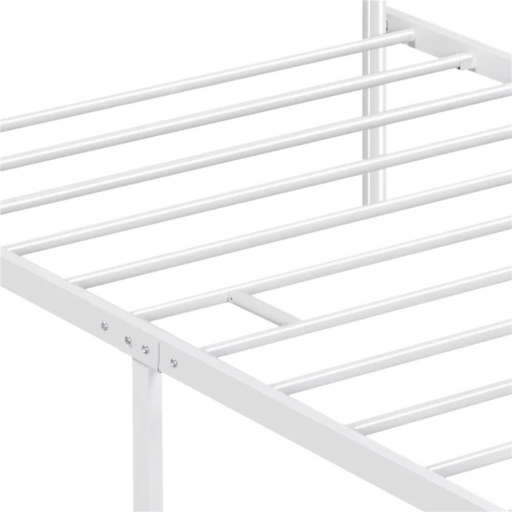 White Twin Metal Canopy Bed Frame with Headboard and Footboard G966182