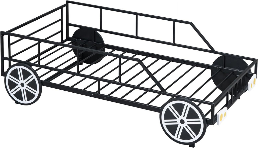 Black Race Car Bed with Rails and Wheels H161366