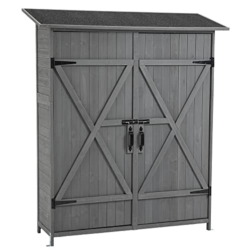 Outdoor Wood Storage Cabinet with Waterproof Roof and Detachable Shelves R908627