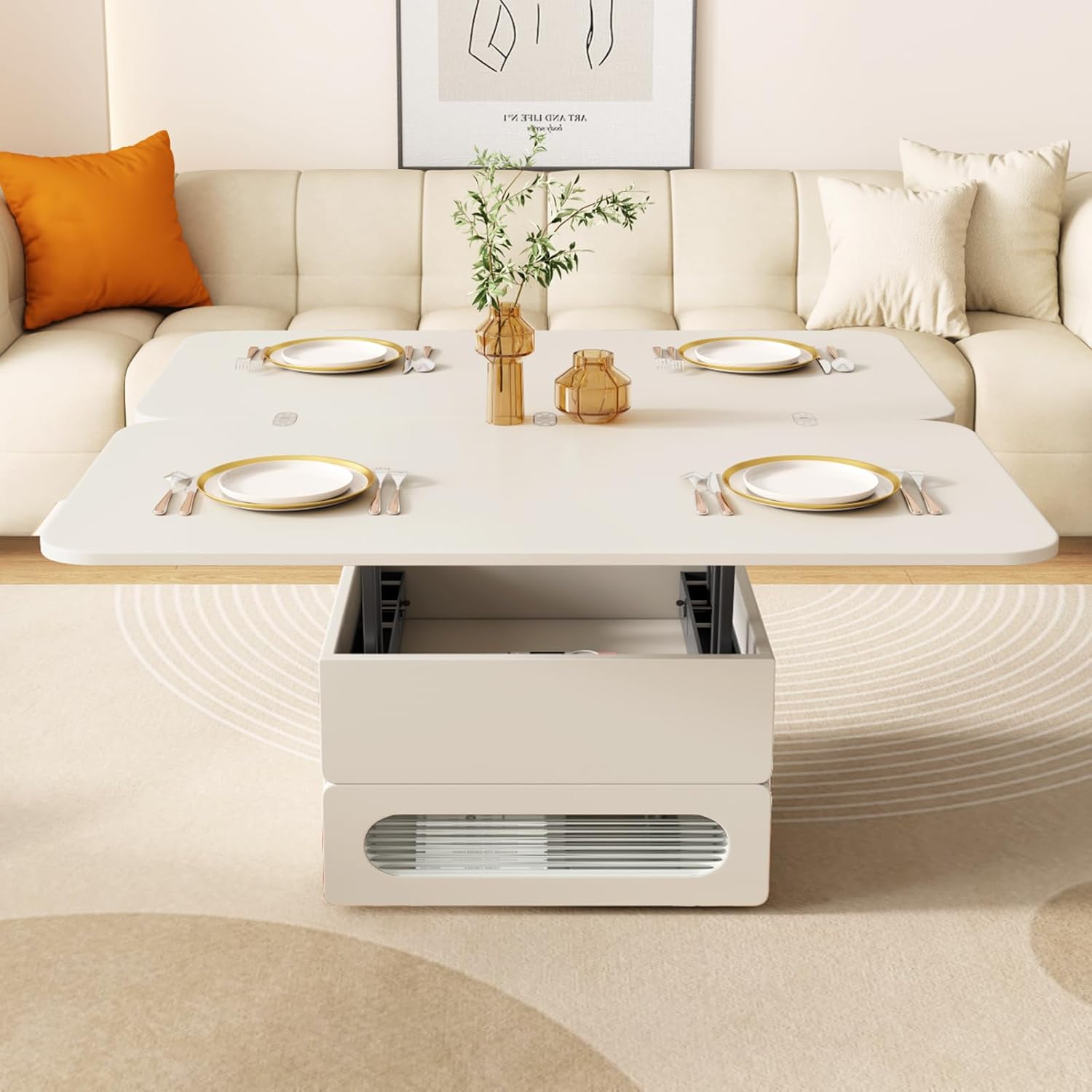 White Lift Top Coffee Table with 4 Stools K726681