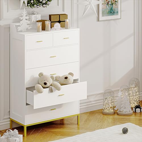 6 Drawers White Dresser with Shelves E88165