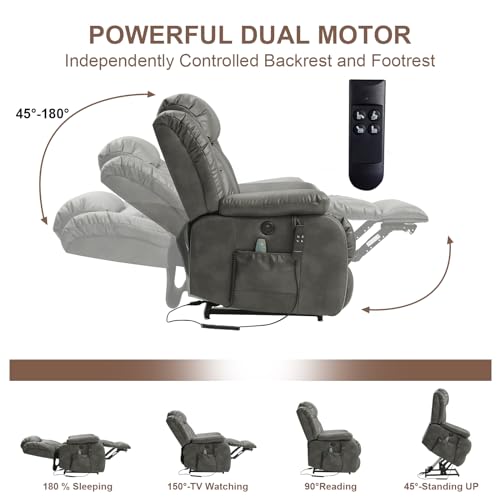 Genuine Leather Power Lift Recliner with Massage and Heat C8113