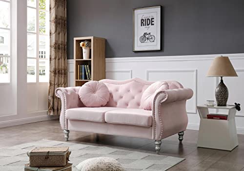 Pink Velvet Loveseat W73244