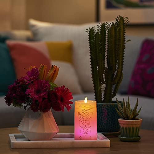 Ivory 3" x 6.5" Moving Flame LED Pillar Candle Q35956