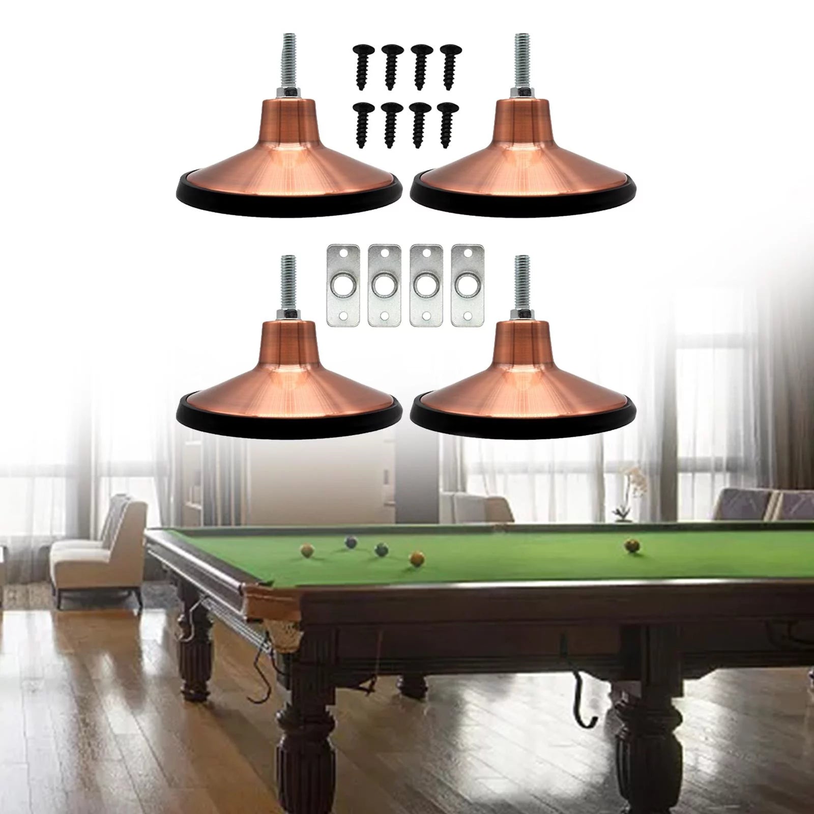 4 Pcs 6 inch Adjustable Heavy Duty Metal Pool Table Leg Levelers M279298