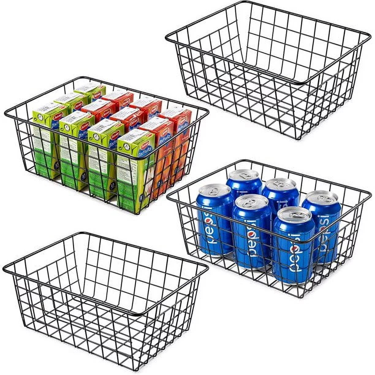 4 Pack Black Metal Wire Storage Baskets with Handles U980