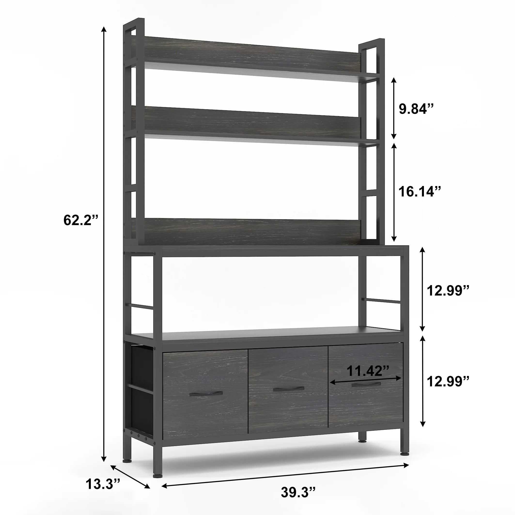 5-Tier Black Wood Kitchen Storage Shelf with Baskets and Hooks T8440