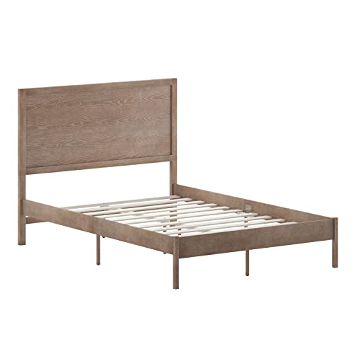 King Size Solid Wood Platform Bed with Headboard, Dark Brown H87033