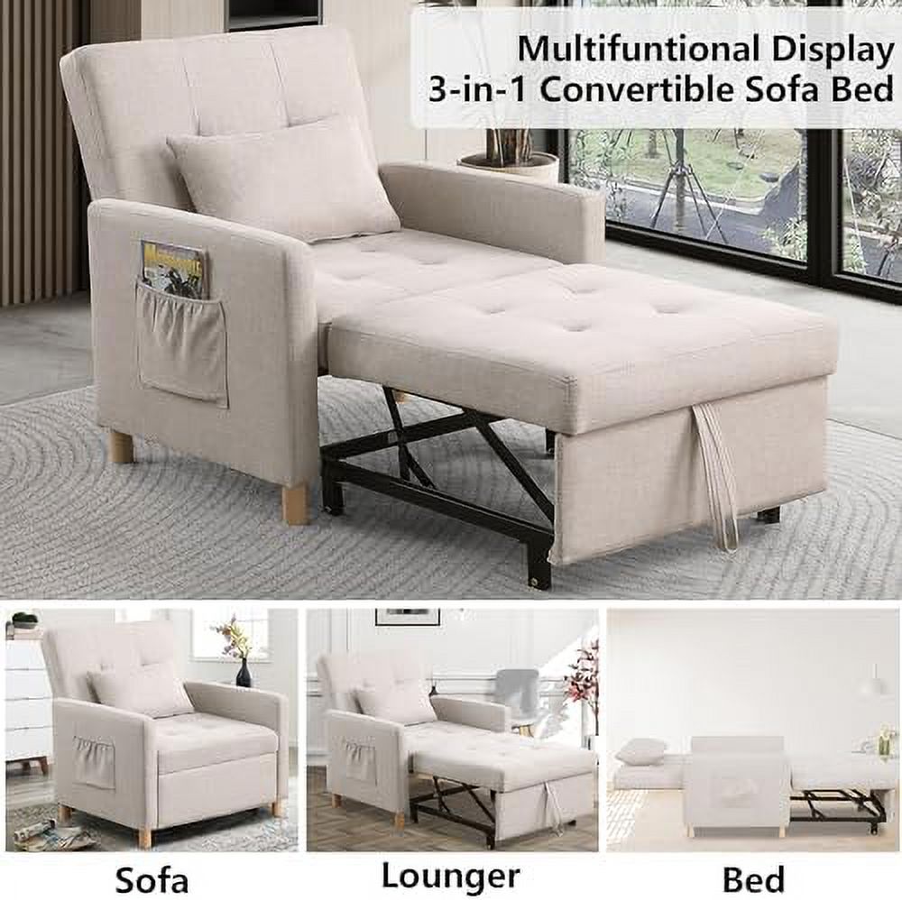 Grey Sleeper Sofa Chair Bed 3-in-1 Convertible Chair Q423994