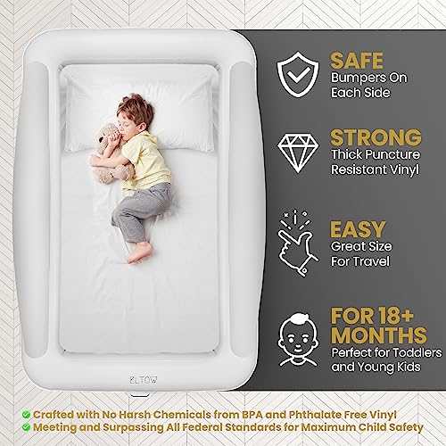 Black Inflatable Toddler Travel Bed with Safety Bumpers and Carry Bag T767