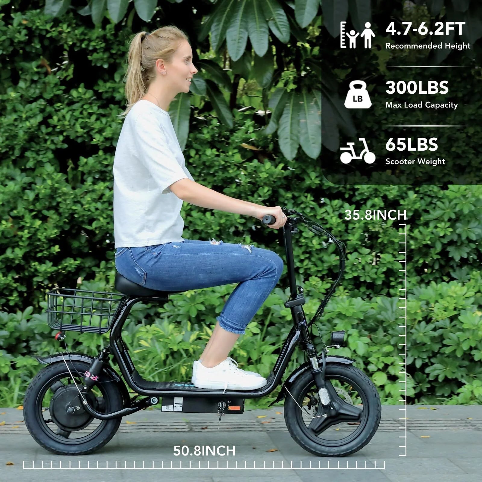 Black 500W Electric Scooter with Seat, 14" Tires, 20 MPH Max, 15 Miles Range O367412