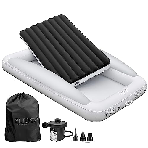 Black Inflatable Toddler Travel Bed with Safety Bumpers and Carry Bag T767