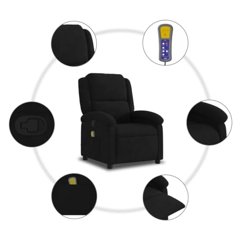 Black Velvet Massage Recliner Chair with Adjustable Footrest and Headrest X1648