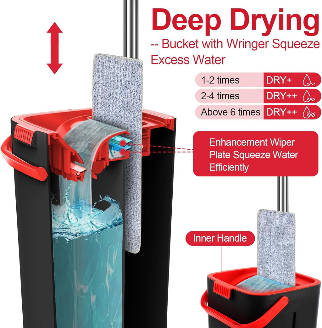 Mop and Bucket with Wringer Set, Stainless-Steel Handle, 3 Washable Microfiber Pads A8820