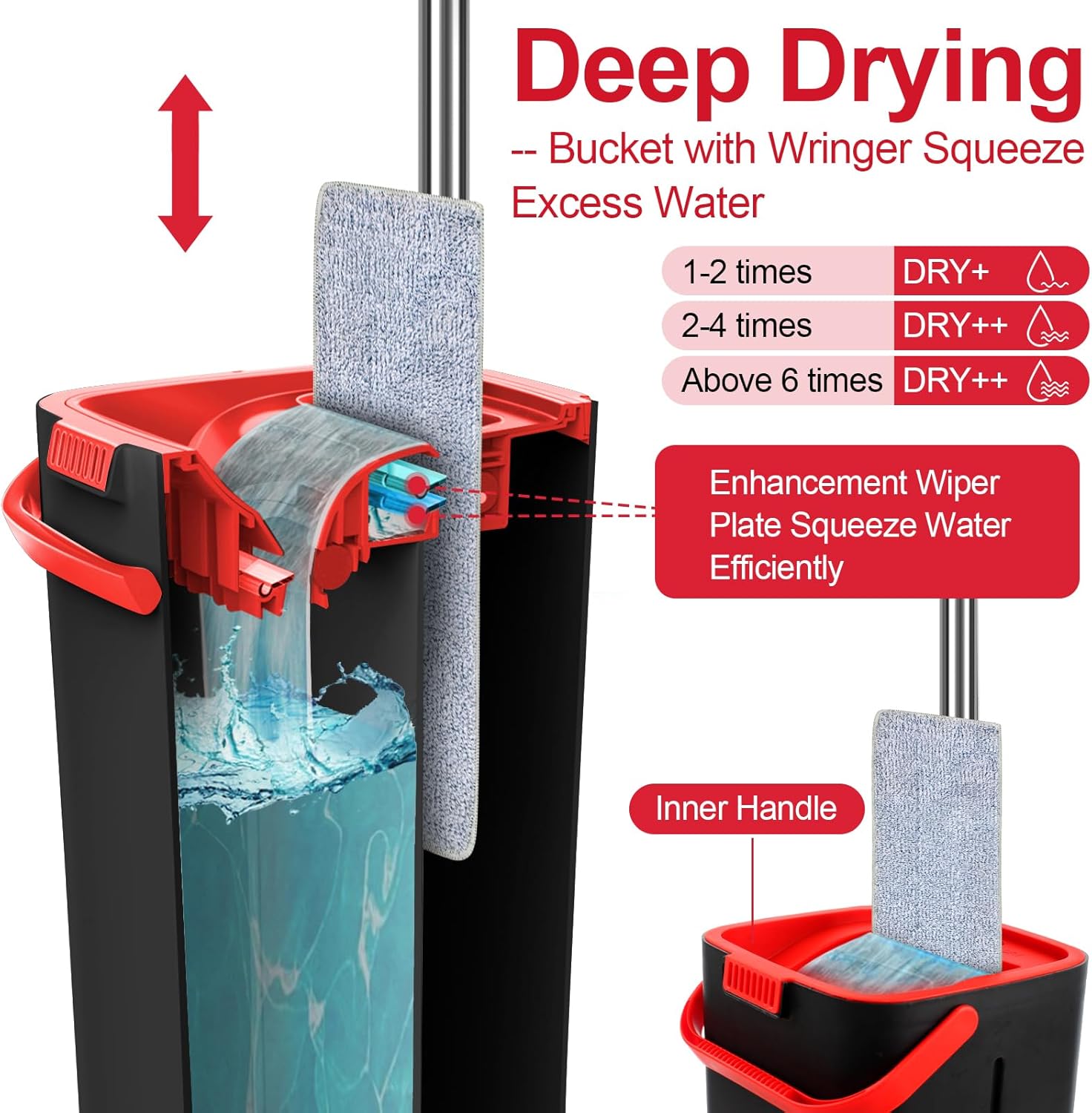 Mop and Bucket with Wringer Set, Stainless-Steel Handle, 3 Washable Microfiber Pads A8820