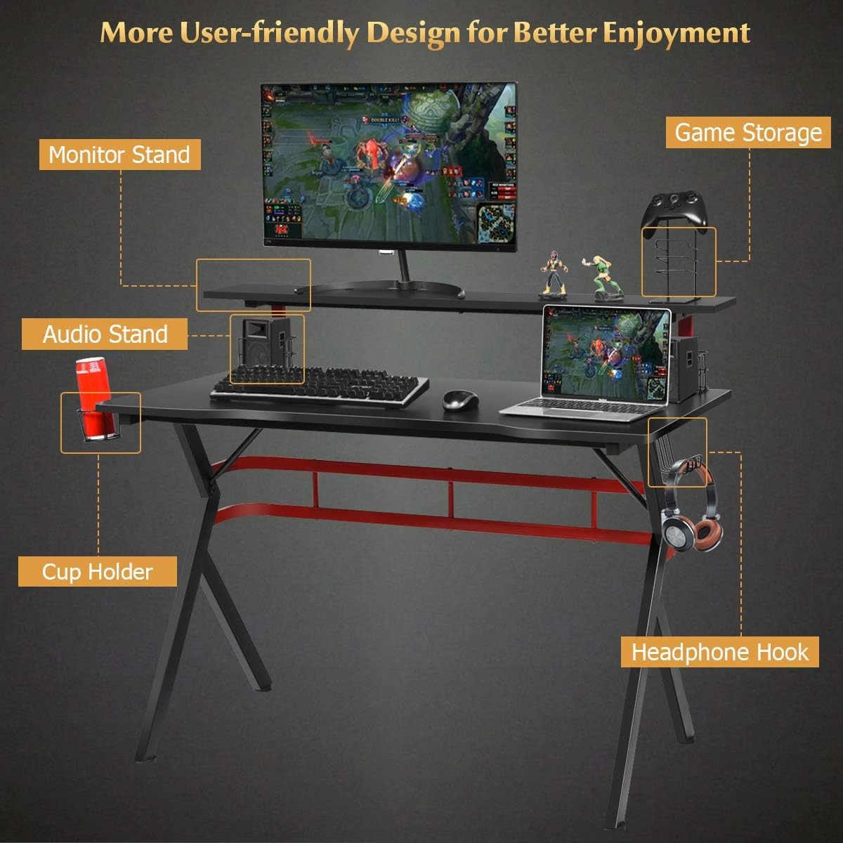 47.5" Gaming Desk with Monitor Shelf D4908