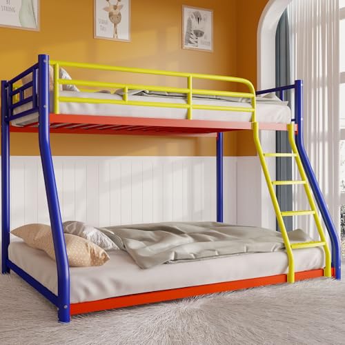 Black Metal Twin Over Twin Bunk Bed with Ladder and Guardrail S9004