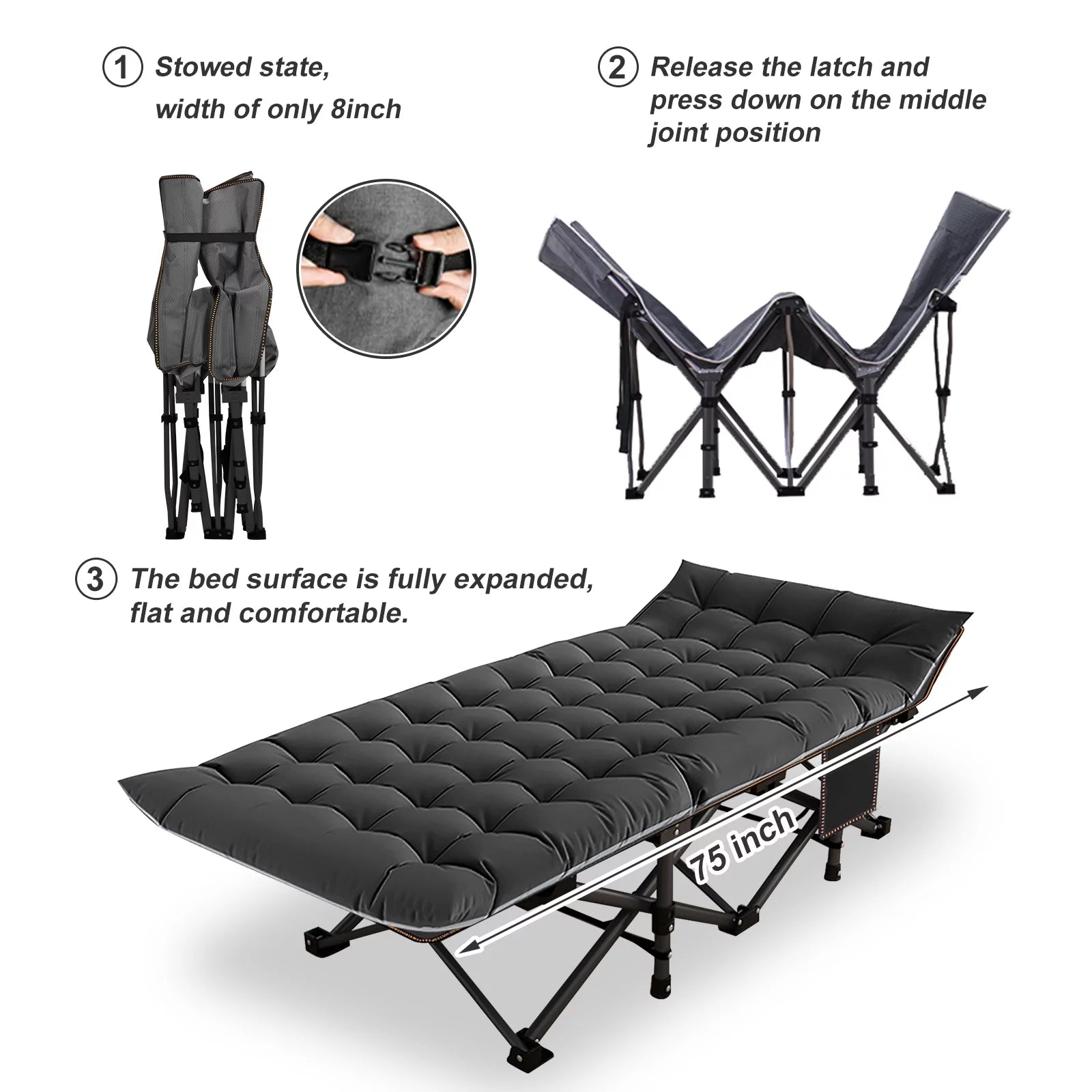 Oversized Folding Bed Cot with Mattress and Carry Bag X3557