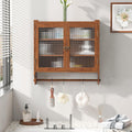 Brown Double Glass Door Wood Wall Cabinet with Detachable Shelves E96558