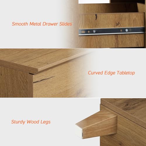 Oak Brown 6 Drawer TV Stand with 1 End Table 2 Drawers Charging Station 2 Pieces Wood Furniture Set H7531