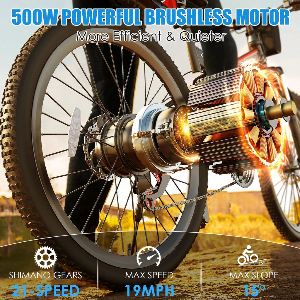 500W 26" Electric Folding Mountain Bike with 48V 7.8Ah Battery, 21 Speed, Full Suspension V81526