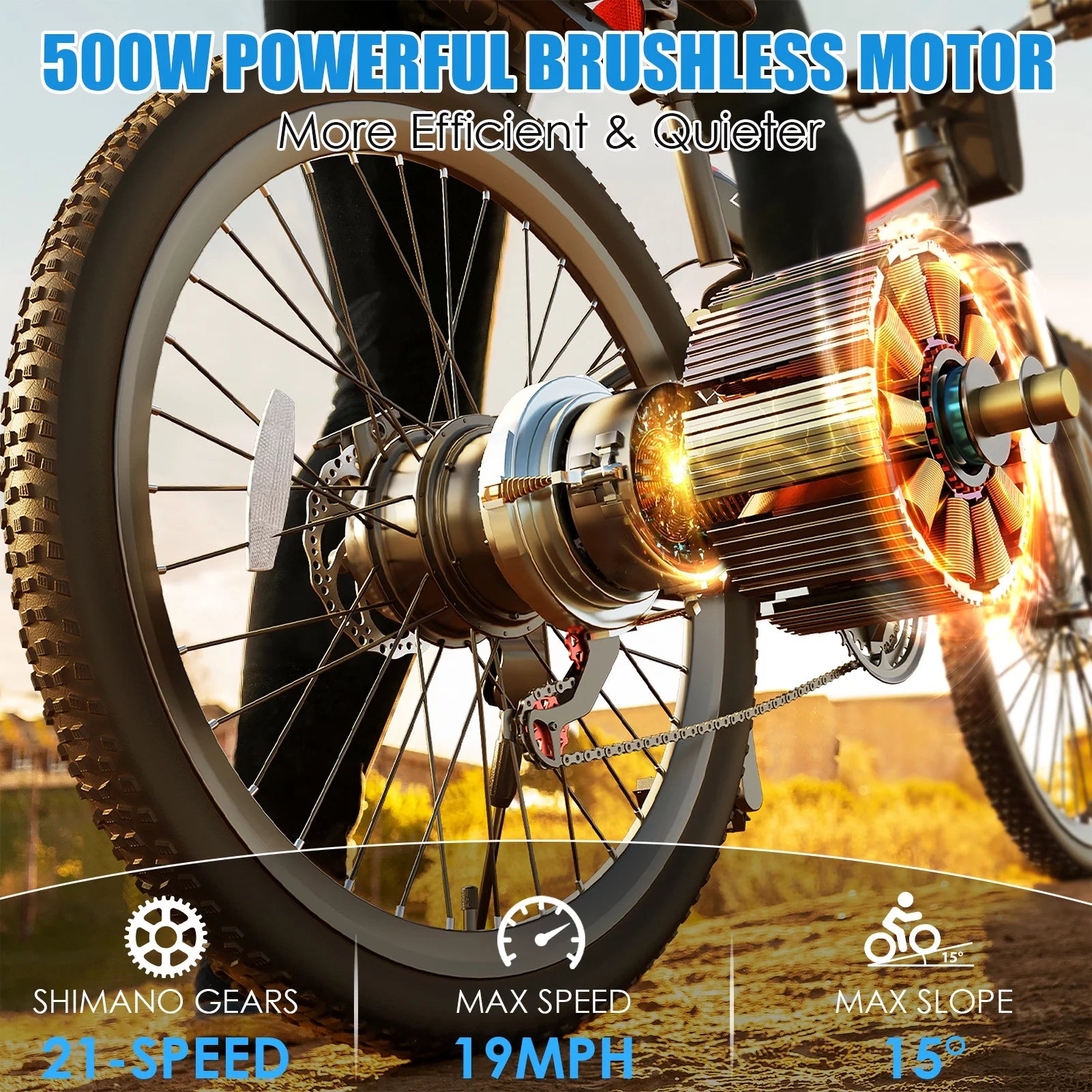 500W 26" Electric Folding Mountain Bike with 48V 7.8Ah Battery, 21 Speed, Full Suspension V81526
