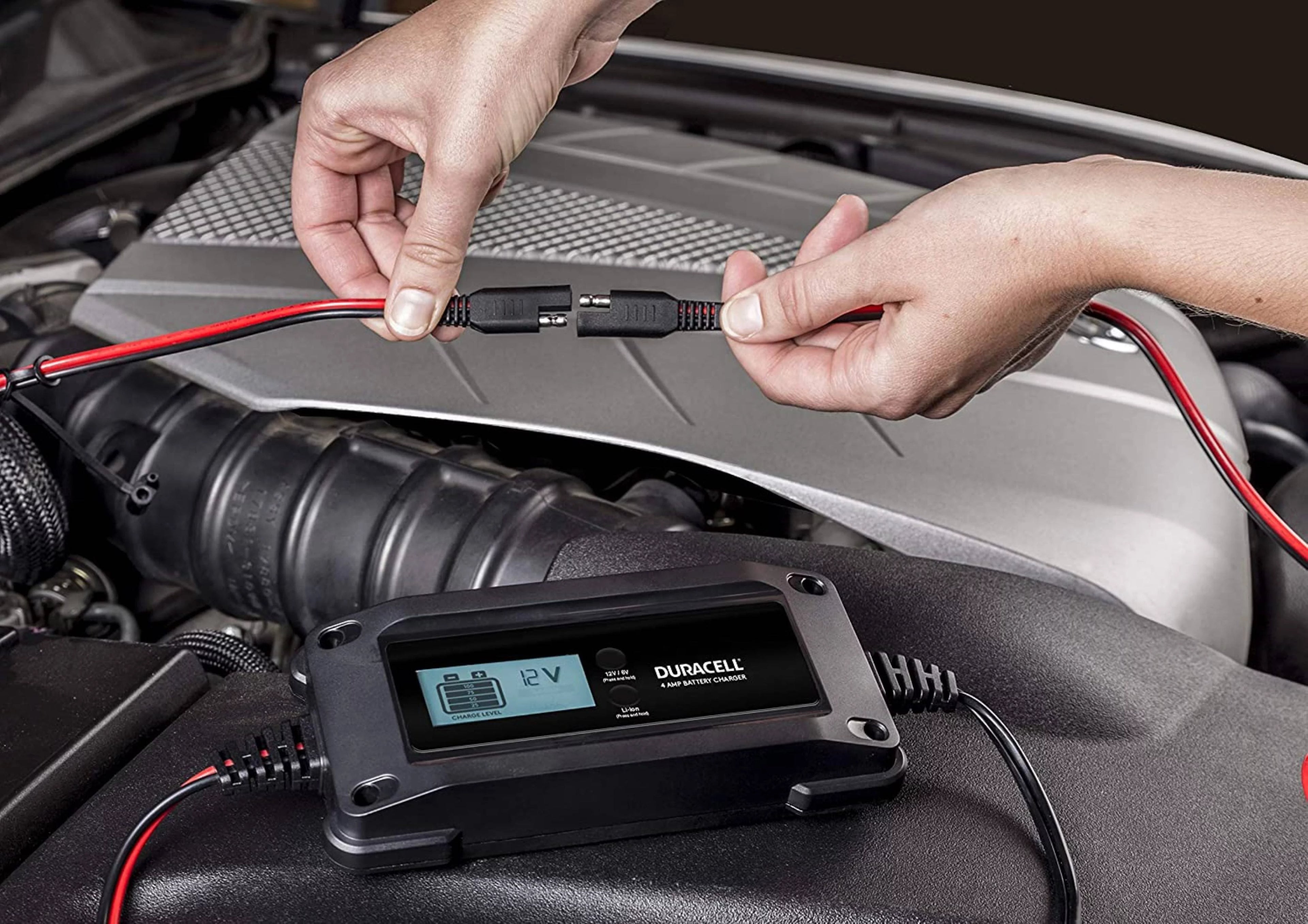 4 Amp Battery Charger Maintainer with LCD Display for 6V, 12V, Lithium Ion Battery C394632