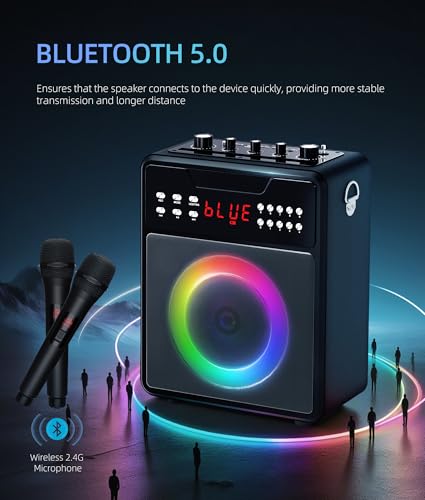Portable Bluetooth Karaoke Machine with 2 Microphones and LED Lights G911793