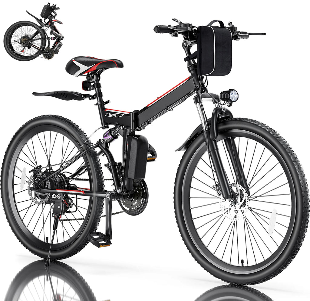 500W 26" Electric Folding Mountain Bike with 48V 7.8Ah Battery, 21 Speed, Full Suspension V81526
