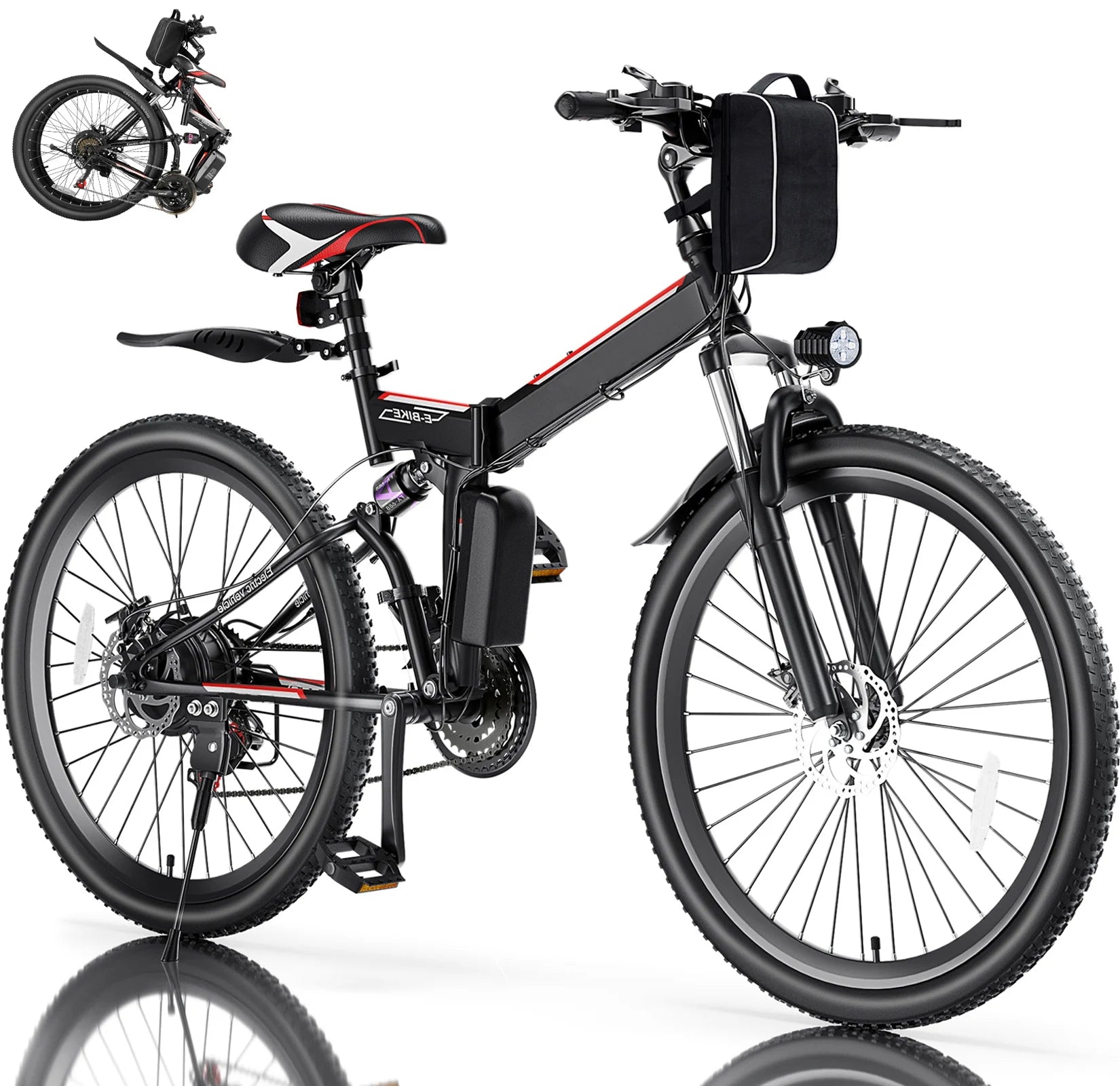 500W 26" Electric Folding Mountain Bike with 48V 7.8Ah Battery, 21 Speed, Full Suspension V81526