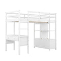Solid Wood Twin Loft Bed with Desk, Storage Shelves, Drawers, Ladder, Guardrail L246