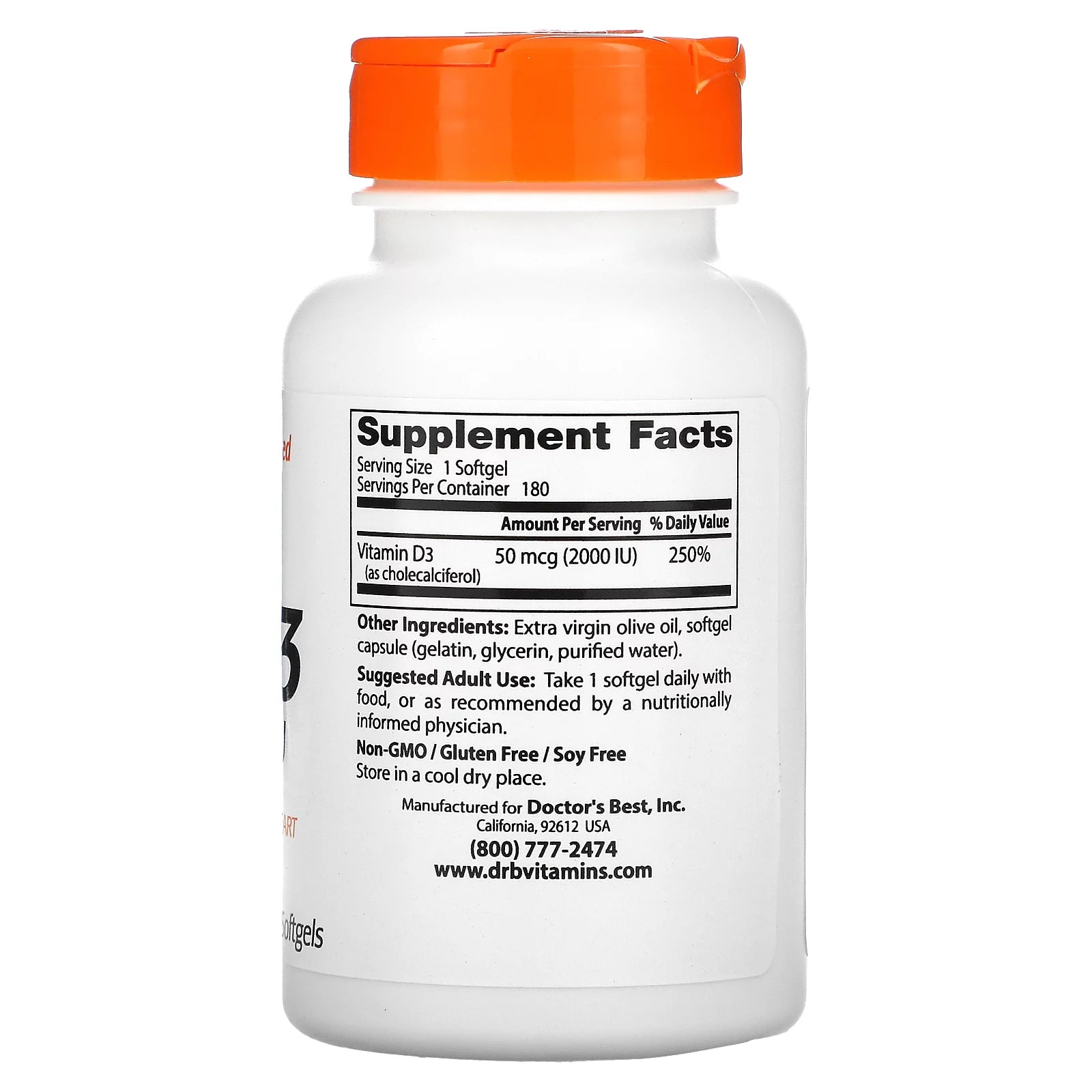 Vitamin D3 50 mcg 180 Softgels Pack of 4 B253