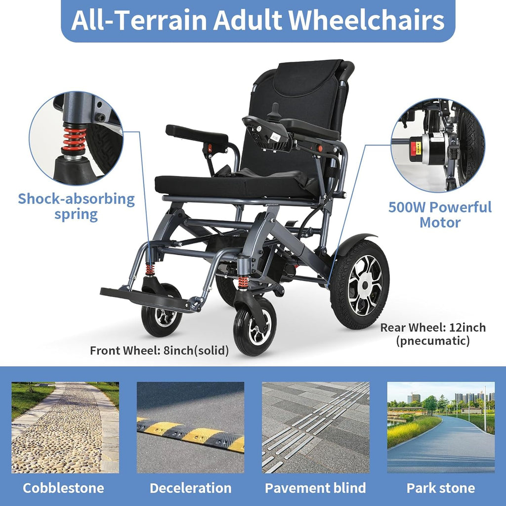 Lightweight Foldable Electric Wheelchair with 500W Motor, Weight 50lbs Z26018