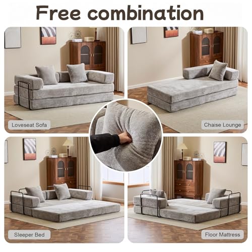Dark Gray Chenille Convertible Floor Sofa Bed with Pillow Back & Armrest A96842
